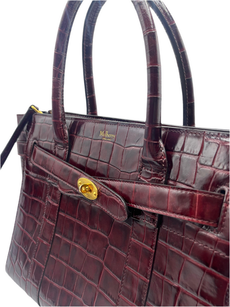 Mulberry Bayswater Zipped Tote – Burgundy Croc-Embossed Leather