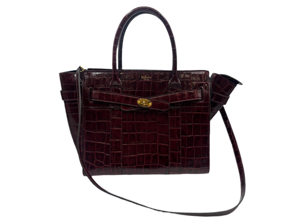 Mulberry Bayswater Zipped Tote – Burgundy Croc-Embossed Leather