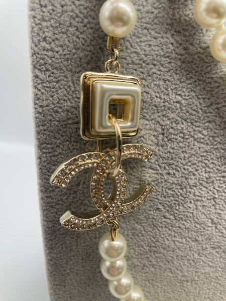 Chanel Double Length Pearl Necklace With Interlocking C And Square