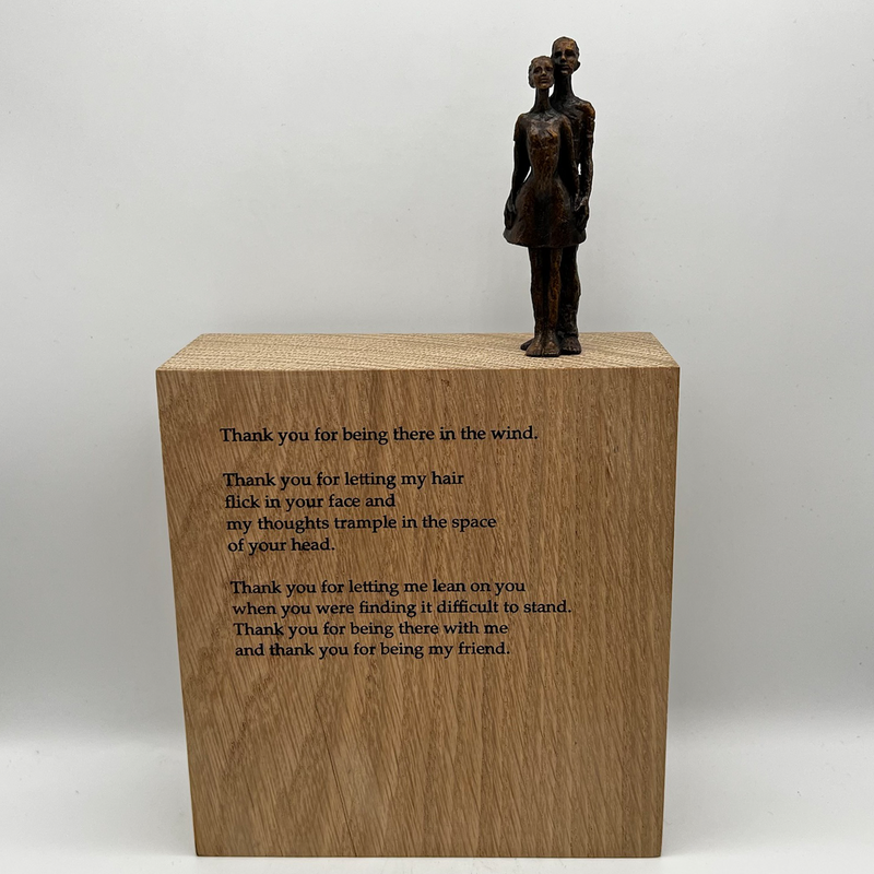 Carol Peace Sculpture - 'Thank You' in Bronze, on Wooden Block