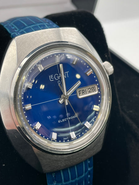 Vintage‎ Legant QS Electronic Watch Day Date Blue Dial Needs Batteries Le Gant Wristwatches for sale - eBay main image 2