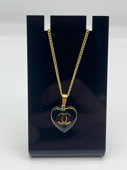 Chanel Enamel Heart Pendant Necklace