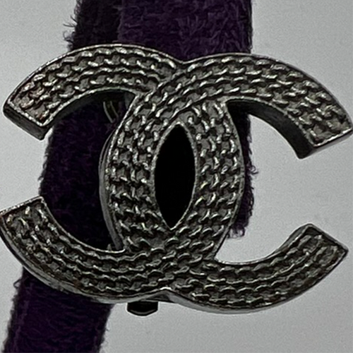 Chanel CC Clip On Dark Grey Metal Tweed Earrings