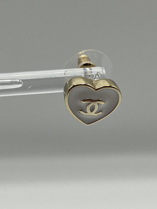 Chanel White Enamel Stud Earrings