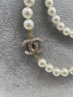 Chanel Double Length Pearl Necklace With Diamanté Interlocking C Logo
