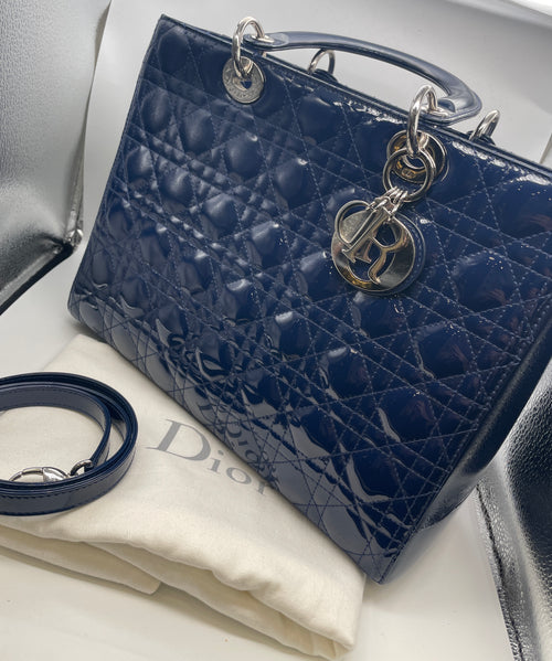 Lady Dior Large Navy Blue Handbag