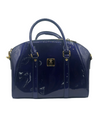 MCM Patent Blue Monogram Top Handle Bag