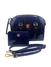 MCM Patent Blue Monogram Top Handle Bag