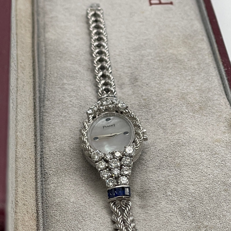 White Gold Ladies Piaget Cocktail Watch Set With Diamonds and Blue Sapphires