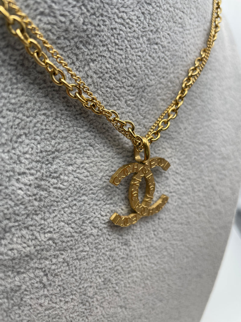 Chanel Double Chain Necklace with Interlocking C Logo Pendant