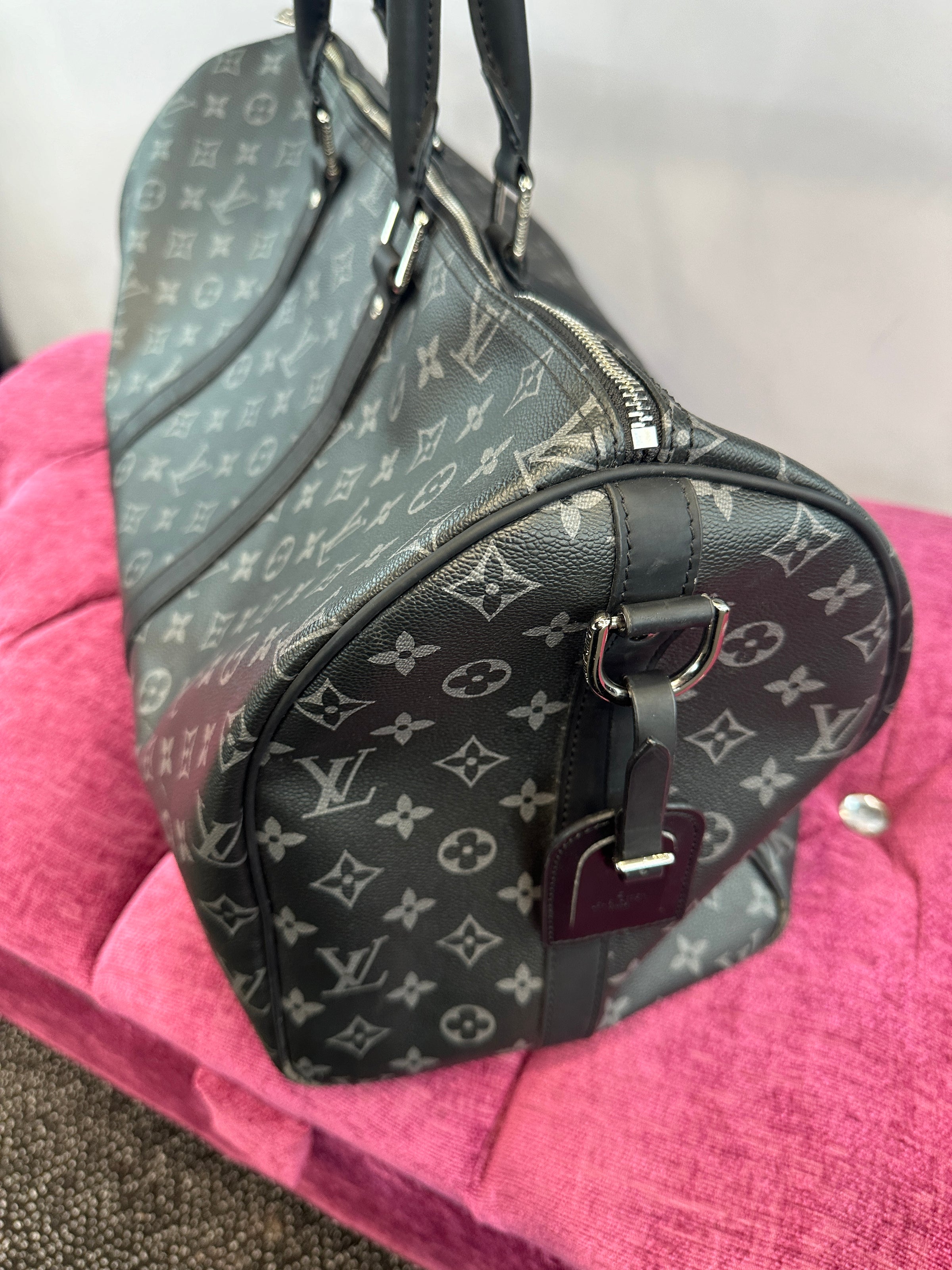louis vuitton travel bag men's Louis Vuitton Keepall Bandouliere Bag Monogram Eclipse Canvas 55 Travel Bag | Shoulder Strap