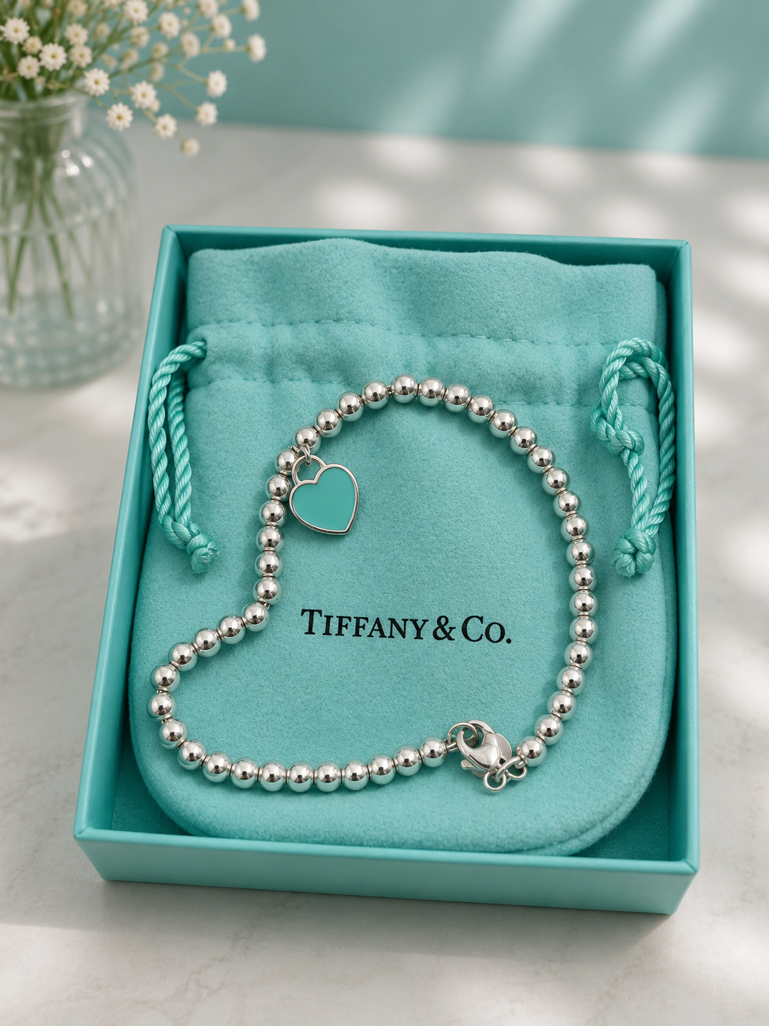 Tiffany & Co. Sterling Silver Beaded Bracelet with Blue Enamel