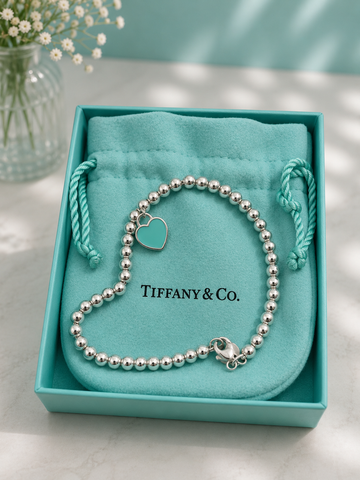 Tiffany & Co. Sterling Silver Beaded Bracelet with Blue Enamel
