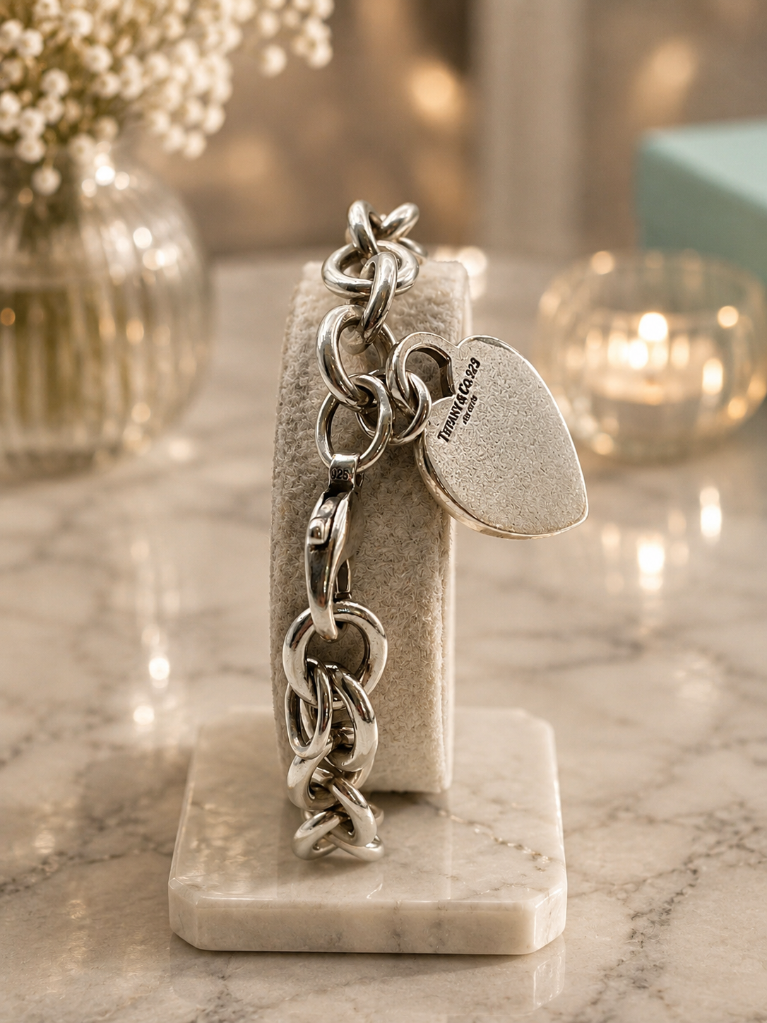 Tiffany & Co. Heavy Sterling Silver Heart Charm Bracelet – Elite