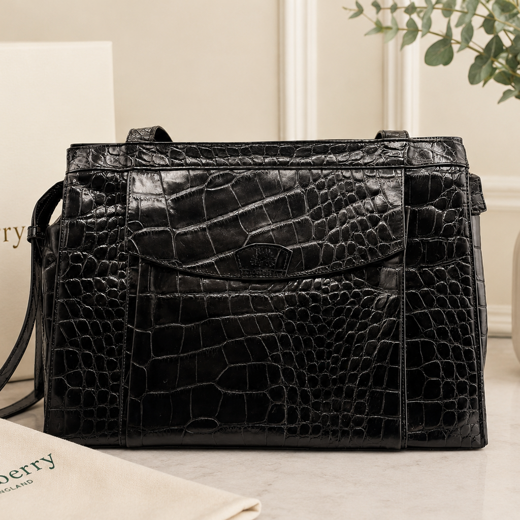 Vintage Black Croc-Embossed Mulberry Handbag – Elite HNW - High
