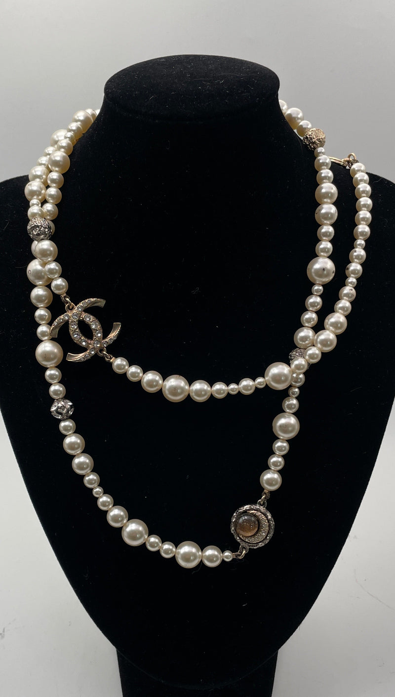 Vintage Chanel Double CC Half Moon Pendant with Cubic Zirconia and