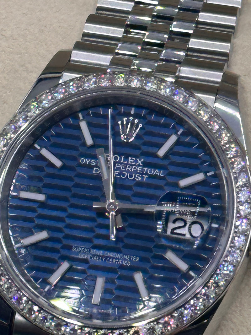 Rolex Datejust 36 Blue Motif Dial With Factory Set Diamond Bezel - Brand New - Unworn
