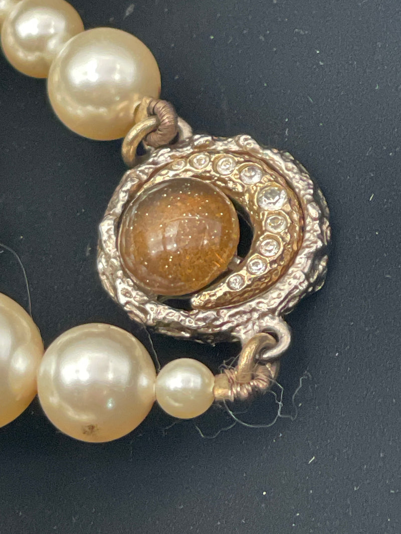 Vintage Chanel Double CC Half Moon Pendant with Cubic Zirconia and