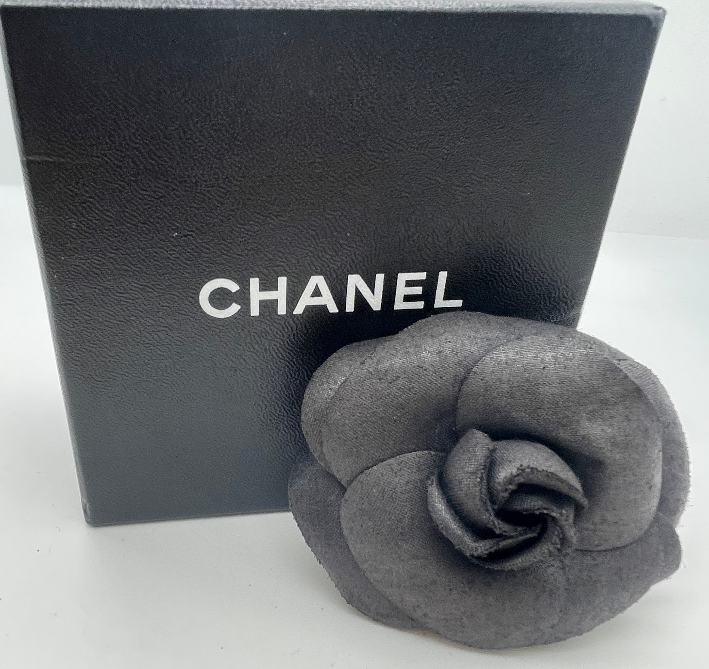 Chanel Black & White Felt Camellia Flower Brooch
