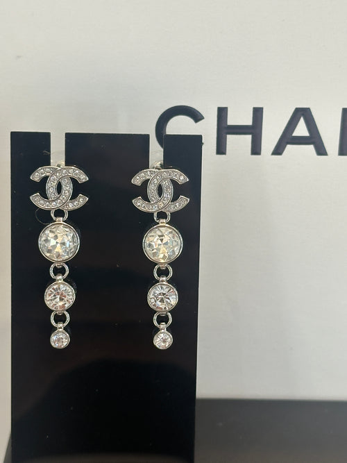 Re-Worked Chanel CZ Drops CC Logo Silver Plated