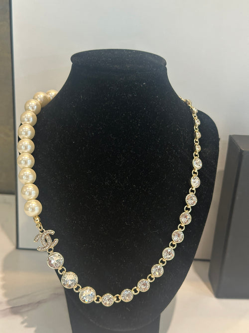 Chanel Re-Worked Pearl And Crystal Necklace Yellow Gold Plated