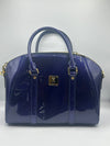 MCM Patent Blue Monogram Top Handle Bag