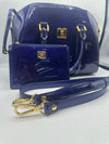 MCM Patent Blue Monogram Top Handle Bag
