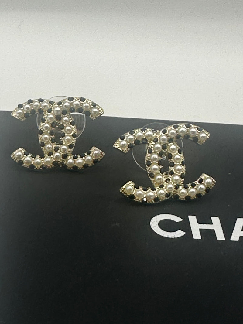 Chanel CC Pearl And Black Crystal Studs – Elite HNW - High End