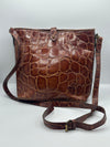 Vintage Mulberry Brown Croc-Embossed Crossbody