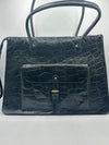 Vintage Mulberry Black Croc-Embossed Tota Handbag