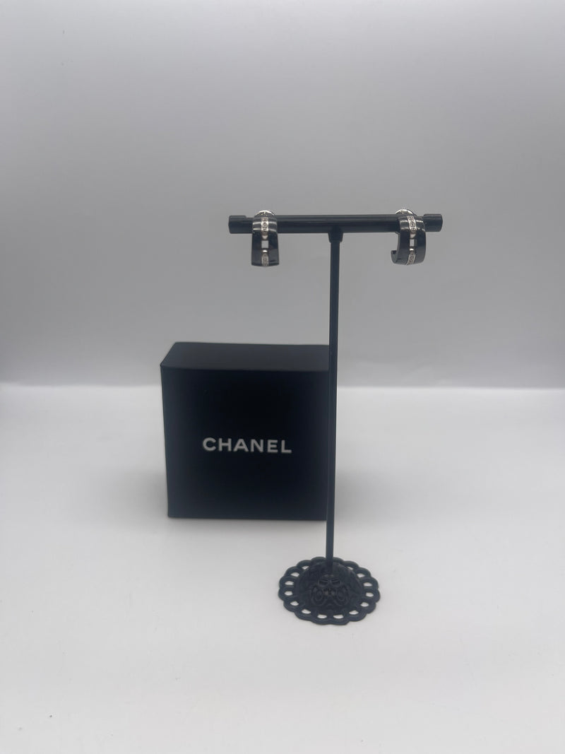Chanel Black Ceramic and Diamond Hoops