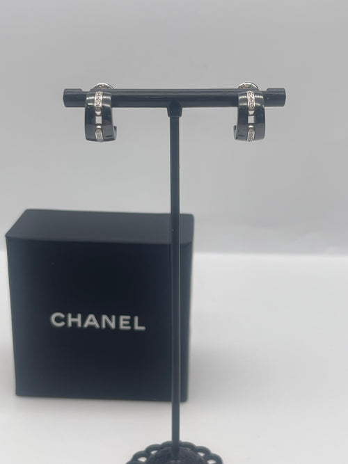 Chanel Black Ceramic and Diamond Hoops