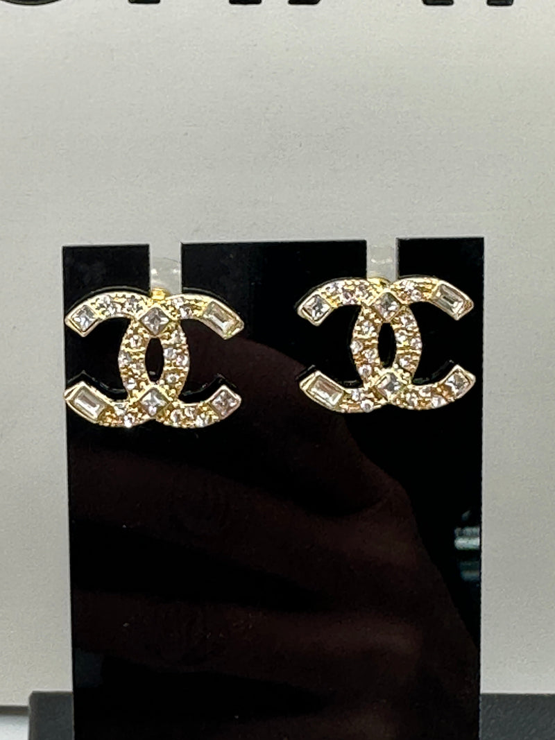 Chanel CC Logo Crystal Earrings