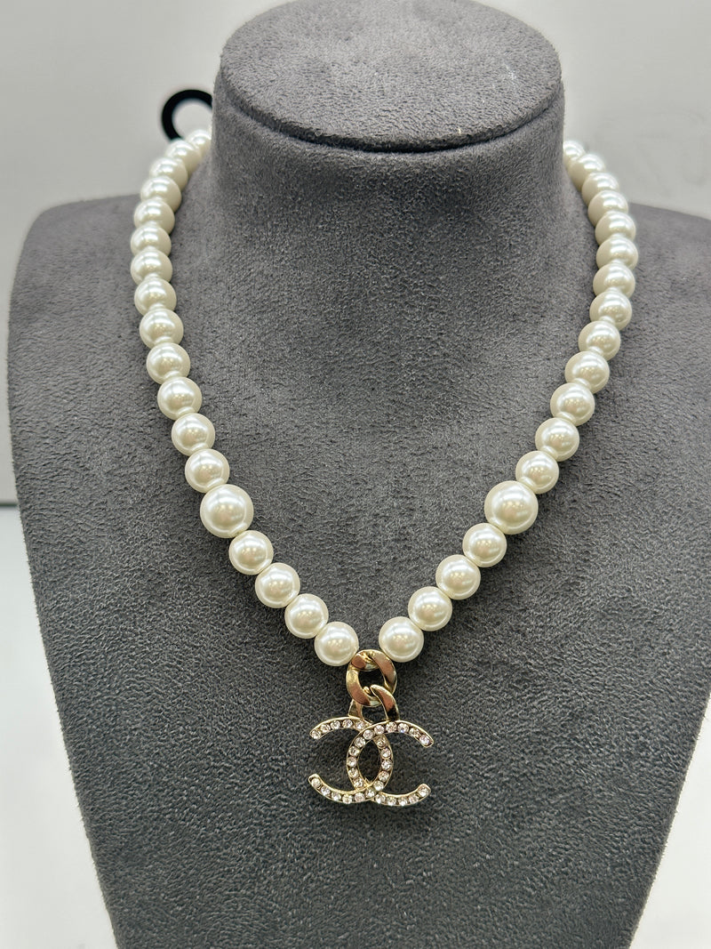 Chanel Pearl Choker Necklace with Diamanté Interlocking C Logo