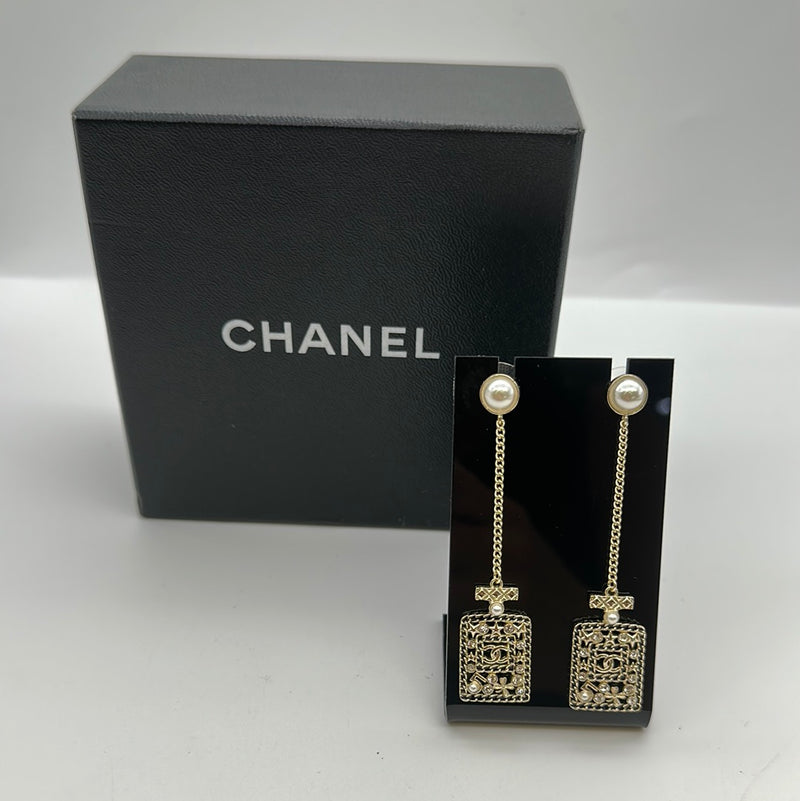Chanel Beige Enamel CC Logo and Rhinestone Earrings