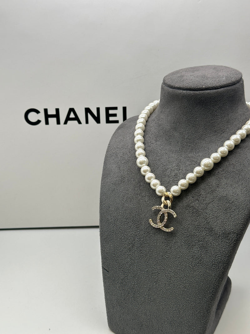 Chanel Pearl Choker Necklace with Diamanté Interlocking C Logo