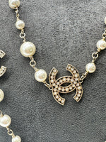 Chanel Double Length Pearl Necklace with Diamanté Cross
