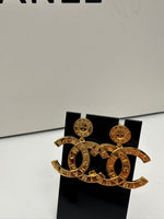 Chanel CC Logo Gold Drop Earrings