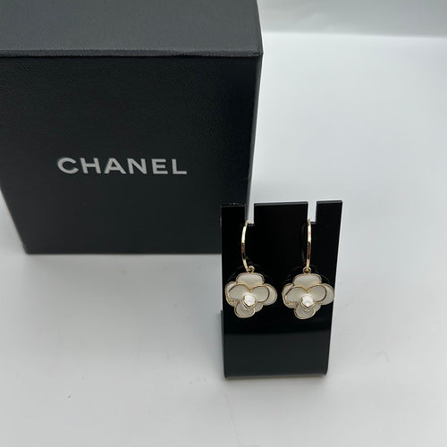 Chanel White Enamel Flower Earrings