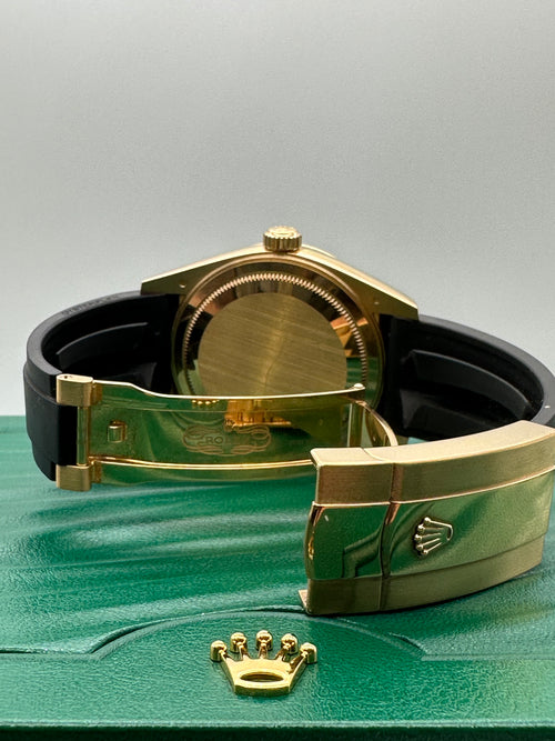 Rolex 18k Yellow Gold Rolex Sky-Dweller With Black dial, Black Oysterflex Strap