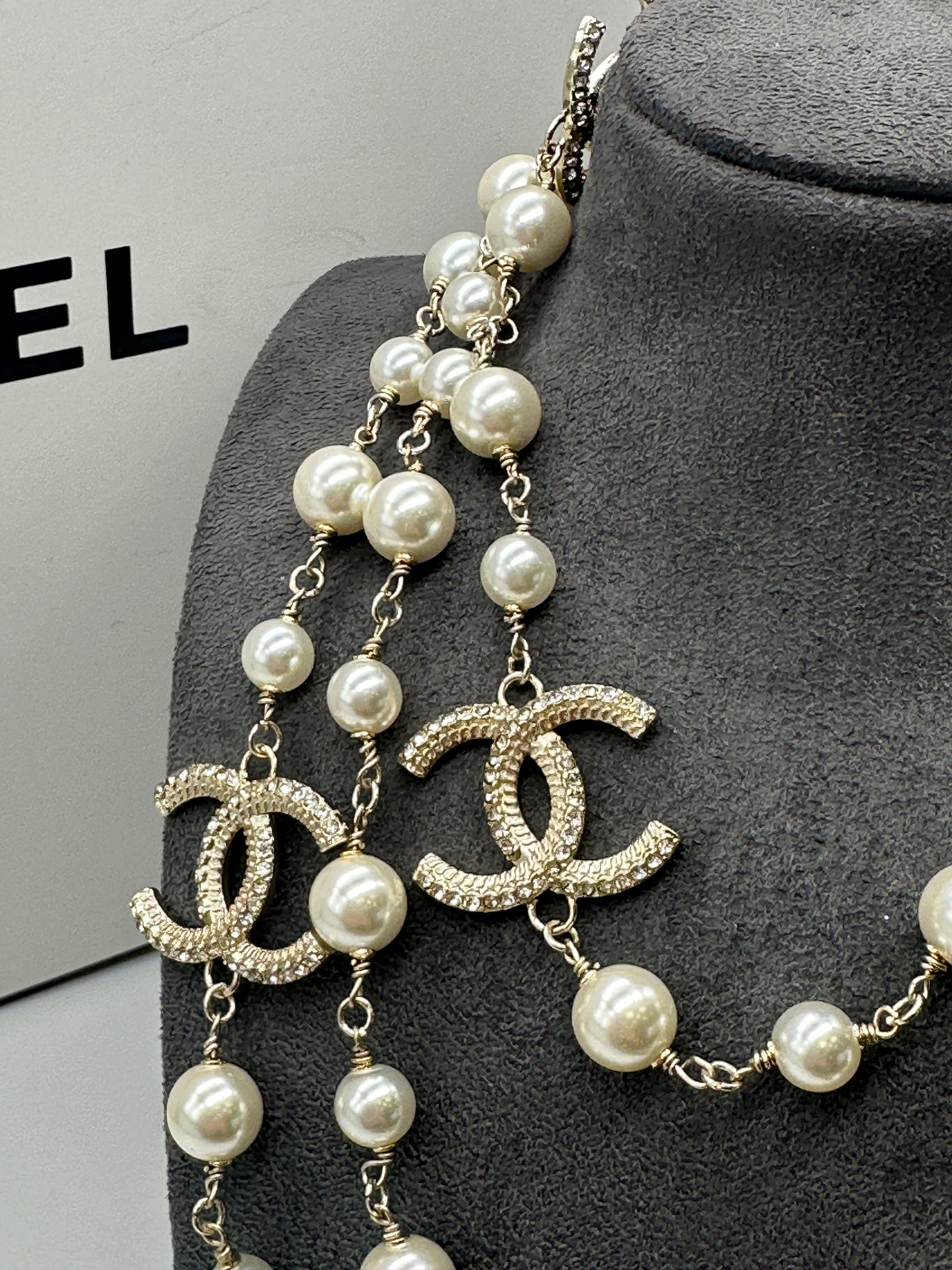 Chanel Double Length Pearl Necklace with Interlocking C Logo Elite