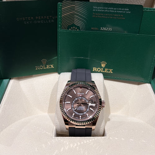 Rolex Sky-Dweller Solid Everose Gold Chocolate Dial Unworn Dec 2022