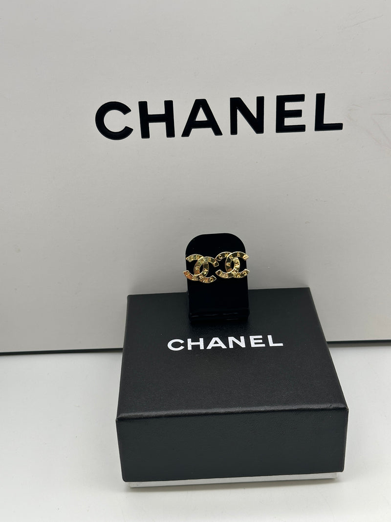 Chanel CC Logo Gold Earrings -Small