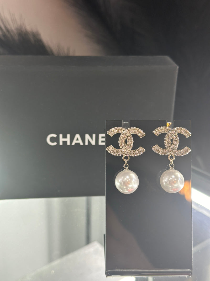 Chanel CC Earrings Drop With Pearl