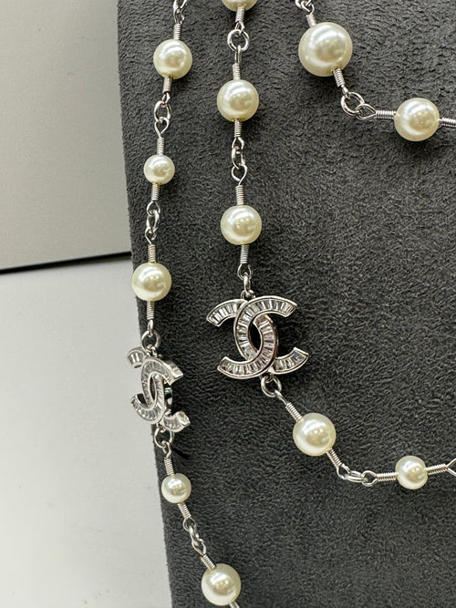 Chanel Double Length Pearl And Crystal Necklace