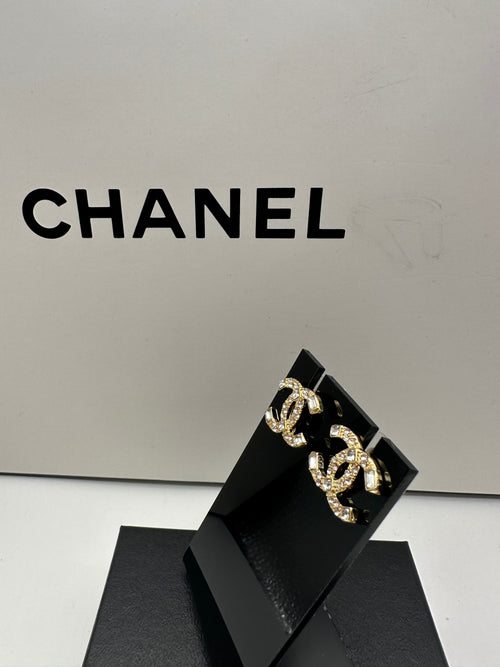 Chanel Gold CC Logo Crystal Earrings