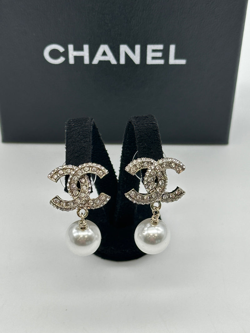 Chanel CC Earrings Drop With Pearl