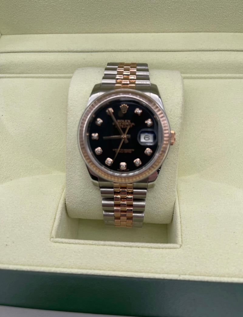 Rolex Datejust 36mm Steel and Rose Gold Ombre Brown Diamond Dot Dial