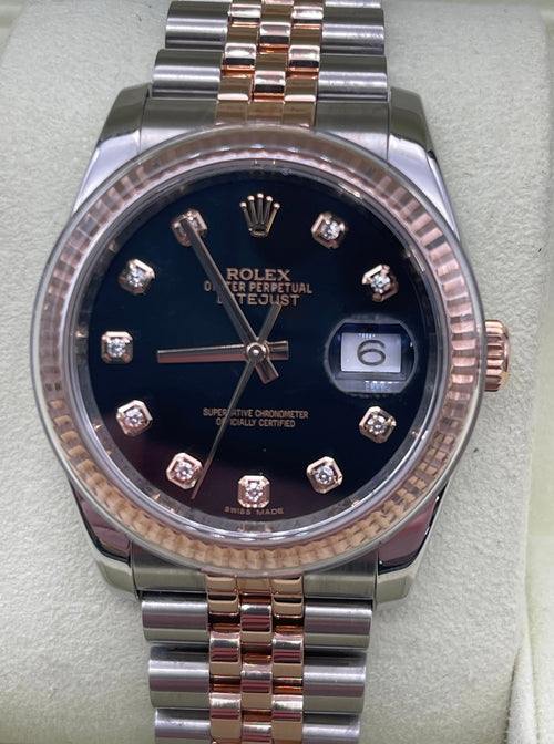 Rolex Datejust 36mm Steel and Rose Gold Ombre Brown Diamond Dot Dial