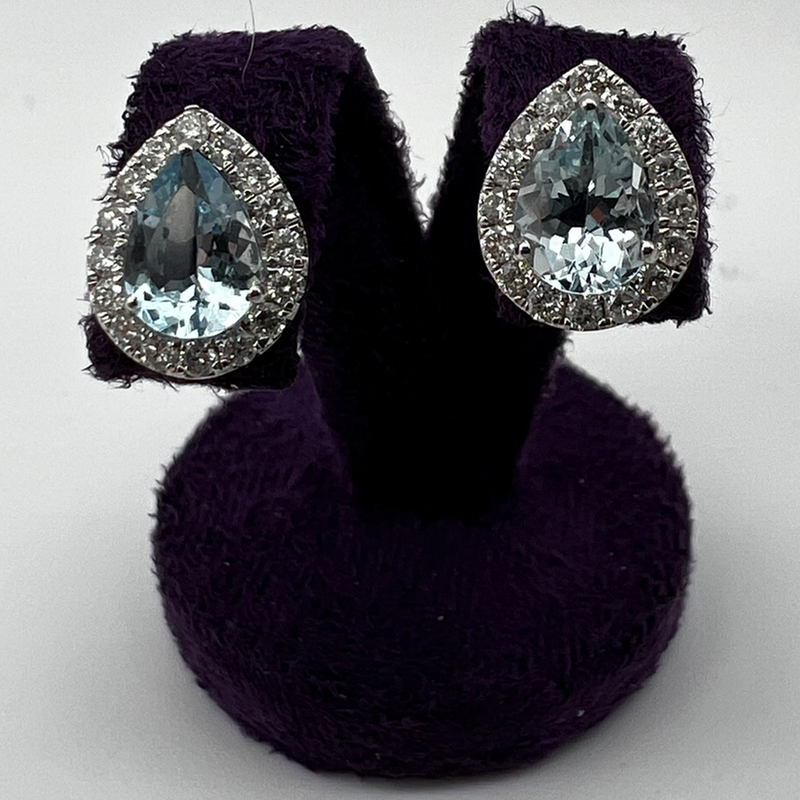 18ct White Gold Aquamarine And Diamond Earrings